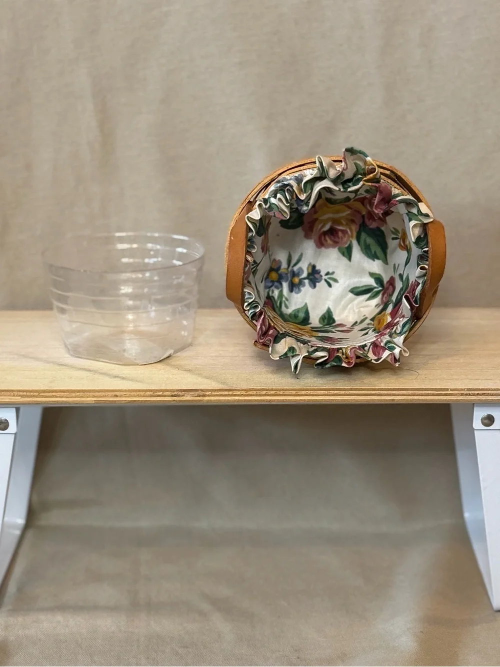 Longaberger Tan Basket with Floral Liner and Protector